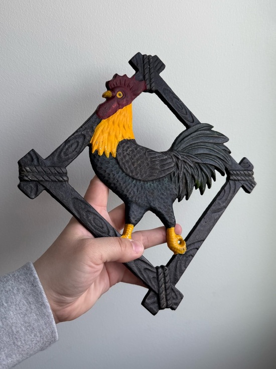 Other - Vintage Rooster Iron Painted 8.5x8.5" Trivet Kitchen Farmhouse Decor Cottagecore